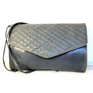 LITTLE DAISY ITALY GRAY GENUINE LEATHER QUILTED FLAP X-BODY SHOULDER BAG CLUTCH
